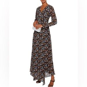 Mikael Aghal Floral Print Chiffon Midi Dress Sz-8